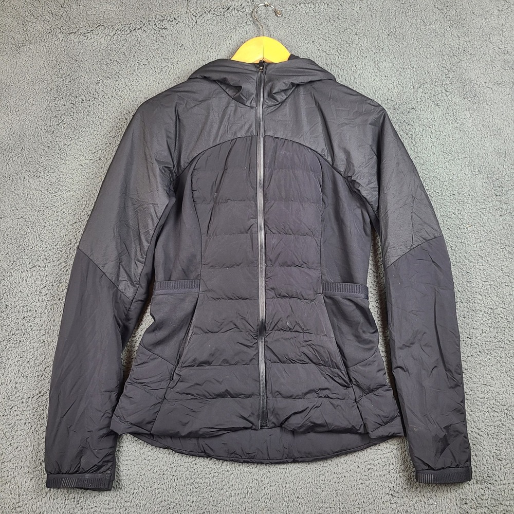 Lululemon Down For It All Jacket Black Hooded Puffer Running Coat Size 8